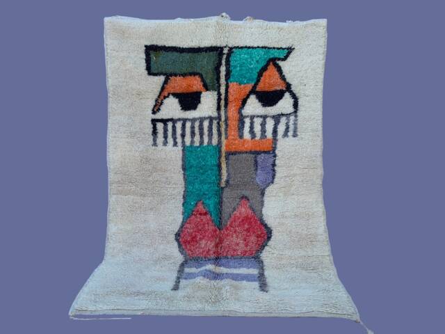 Hafida Azilal 5x7Ft Moroccan Wool Abstract Face Handmade Rug - image 1