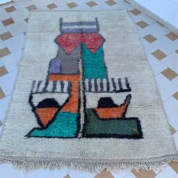 Hafida Azilal 5x7Ft Moroccan Wool Abstract Face Handmade Rug - thumbnail 2