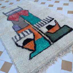 Hafida Azilal 5x7Ft Moroccan Wool Abstract Face Handmade Rug - thumbnail 3