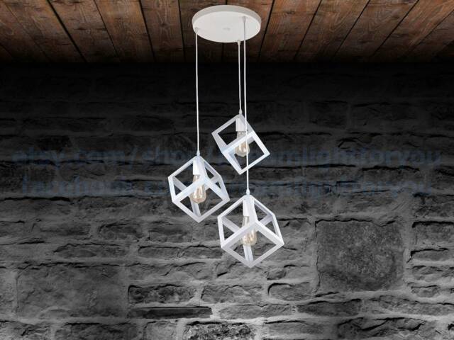 White Kitchen Chandelier 3 Cubes Pendant Light Fixture Industrial Chandelier Lighting Kitchen Island Dining Room - image 1