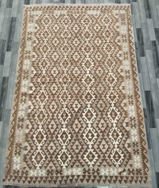 Handmade Afghan Kilim Rug, Artisan Natural Wool Flatweave, Tribal Geometric Turkish Persian Navajo Bohemian Design, 272x180 cm - image 1