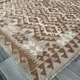 Handmade Afghan Kilim Rug, Artisan Natural Wool Flatweave, Tribal Geometric Turkish Persian Navajo Bohemian Design, 272x180 cm - thumbnail 4