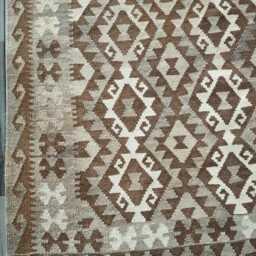 Handmade Afghan Kilim Rug, Artisan Natural Wool Flatweave, Tribal Geometric Turkish Persian Navajo Bohemian Design, 272x180 cm - thumbnail 2