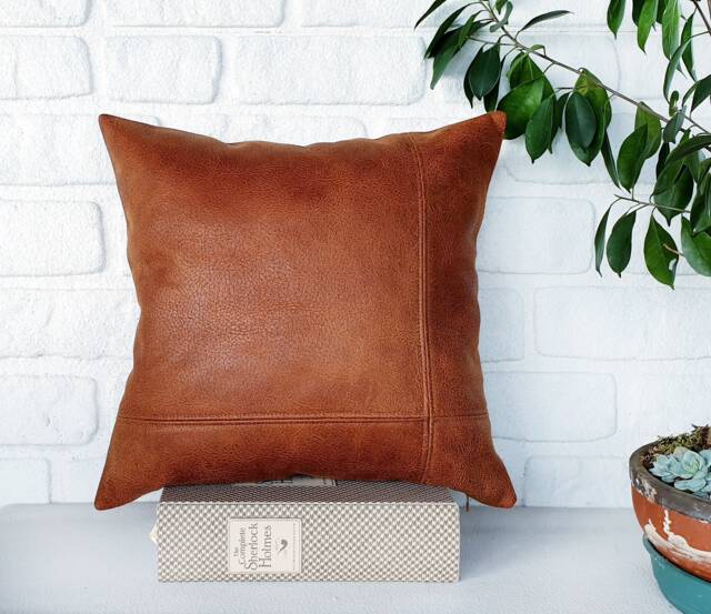 Terracotta Vegan Leather Pillow Cover Zen Home Decor - 15''x15'' - image 1