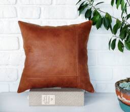 Terracotta Vegan Leather Pillow Cover Zen Home Decor - 15''x15''