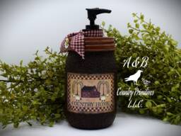 Grubby Hand Soap Dispenser Country Home, Salt Box, Mason Jar Pump & Folk Art Print, Primitive Americana Bathroom Decor - thumbnail 1