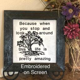 Inspirational Outdoor Wall Hanging Quote, Embroidered On Screen, Tree, Life Is Amazing, Pine Wood Frame, Art, Home Decoration, Unique Gift
