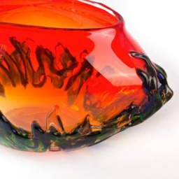 Handcrafted Murano Glass Bowl Red Filament Vase, Italian Decor - thumbnail 3