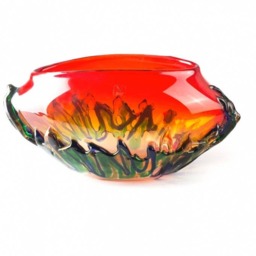 Handcrafted Murano Glass Bowl Red Filament Vase, Italian Decor - thumbnail 1
