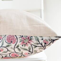 Block Print Pillow Cover Floral Batik, Boho Farmhouse Decor - thumbnail 3