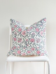 Block Print Pillow Cover Floral Batik, Boho Farmhouse Decor - thumbnail 1