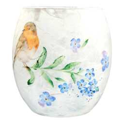 Robin & Forget Me Not, Large Glass Tealight Holder, Remembrance Home Decor, Gift Boxed - thumbnail 3