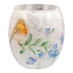Robin & Forget Me Not, Large Glass Tealight Holder, Remembrance Home Decor, Gift Boxed - thumbnail 4