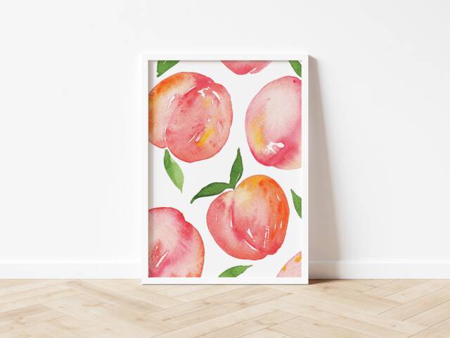 Peaches Original Watercolour Print - Hand Painted Fruit Pattern Wall Art Home Decor Eco Friendly Plastic Free A5 Or A4 - image 1