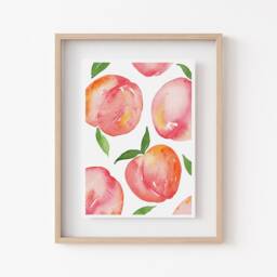 Peaches Original Watercolour Print - Hand Painted Fruit Pattern Wall Art Home Decor Eco Friendly Plastic Free A5 Or A4 - thumbnail 2
