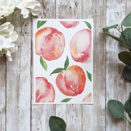 Peaches Original Watercolour Print - Hand Painted Fruit Pattern Wall Art Home Decor Eco Friendly Plastic Free A5 Or A4 - thumbnail 3
