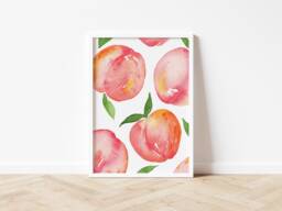 Peaches Original Watercolour Print - Hand Painted Fruit Pattern Wall Art Home Decor Eco Friendly Plastic Free A5 Or A4 - thumbnail 1