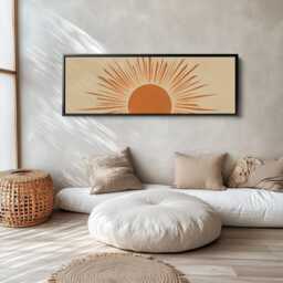 Long Boho Wall Art - Narrow Retro Sunburst Canvas in Warm Orange Tones, Modern Abstract Print For Bedroom Or Living Room - thumbnail 2