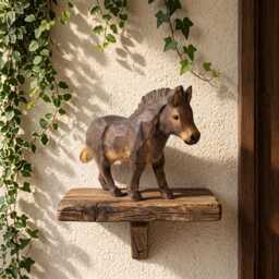 Charming Hand Carved Wooden Foal Figure - Rustic Horse Statuette & Farmhouse Shelf Decor Sweet Animal Lover Gift For Nursery - thumbnail 1