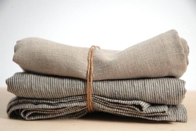 Set Of 2 Soft Linen Bath Towels Pure Fabric Sheets Natural Grey/Natural Dark Grey Narrow Printstripes Stonewashed Linen - image 1