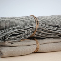 Set Of 2 Soft Linen Bath Towels Pure Fabric Sheets Natural Grey/Natural Dark Grey Narrow Printstripes Stonewashed Linen - thumbnail 2
