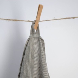 Set Of 2 Soft Linen Bath Towels Pure Fabric Sheets Natural Grey/Natural Dark Grey Narrow Printstripes Stonewashed Linen - thumbnail 3