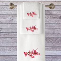 Embroidered Cotton Towels, Personalized Bird & Blossom Design - thumbnail 1