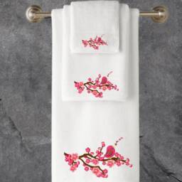 Embroidered Cotton Towels, Personalized Bird & Blossom Design - thumbnail 3
