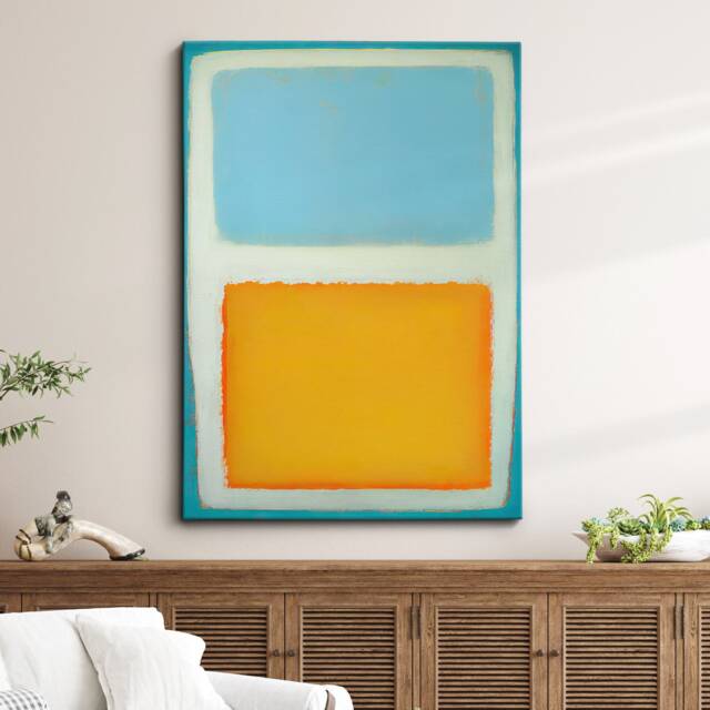 Modern Abstract Blue & Yellow Exhibition Oil Painting Wall Art, Framed Canvas Poster Print, Home Living Room Decor Gift Idea - image 1
