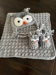 Baby Owl Blanket - Themed Room Crochet Grey Knit Gift Shower Photo - thumbnail 1