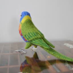 Mr. Rainbow Lorikeet, Life Size Needle Felted Bird Fiber Sculpture - thumbnail 3