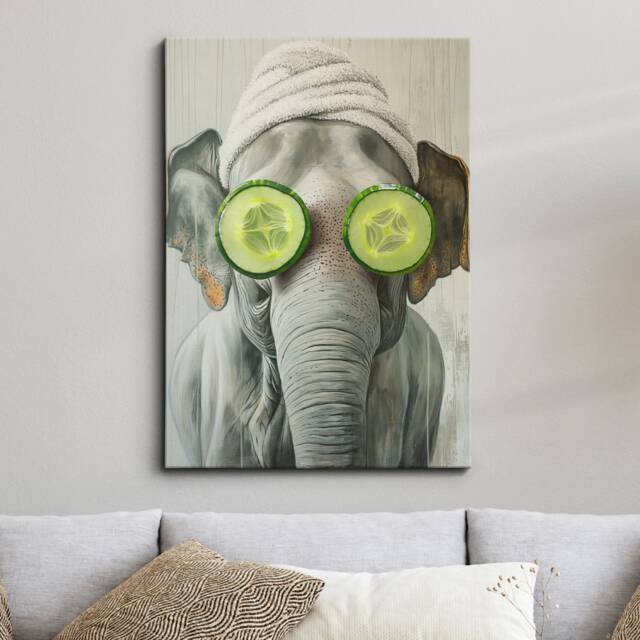 Elephant Beauty Care Towel Bath Tub Framed Poster Print Canvas Wall Decor Art Painting Bedroom Home Bathroom Funny Animal Lover Gift - image 1
