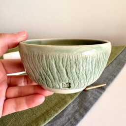 Green Stoneware Ceramic Candle Holder Handmade Modern Home Decor Gift - thumbnail 3
