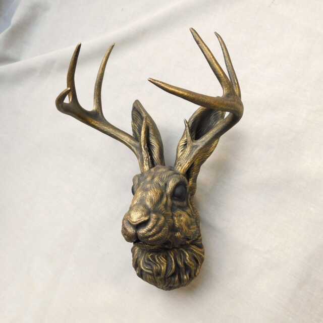 Jackalope Mount With Hand Painted Aged Gold Finish - 3D Printed Head Wall Art - image 1
