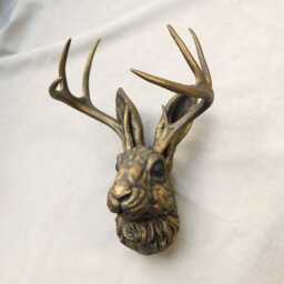 Jackalope Mount With Hand Painted Aged Gold Finish - 3D Printed Head Wall Art - thumbnail 1
