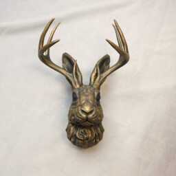 Jackalope Mount With Hand Painted Aged Gold Finish - 3D Printed Head Wall Art - thumbnail 3