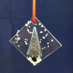 Fused Dichroic Glass Christmas Tree Ornament Set, Handmade Xmas Hangers - thumbnail 2