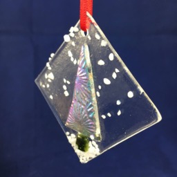 Fused Dichroic Glass Christmas Tree Ornament Set, Handmade Xmas Hangers - thumbnail 3