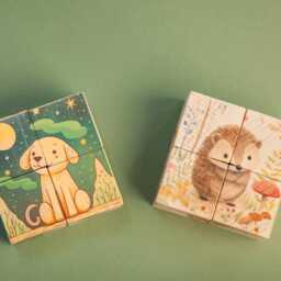 Wooden Animal Blocks Set, Toddler Puzzle Toy, 4x4cm Cubes, First Birthday Gift - thumbnail 2
