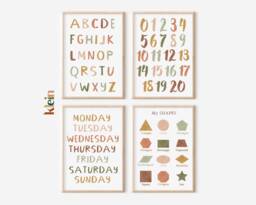 Educational Nursery Prints, Alphabet, Numbers, Shapes, Days, Set Of 4 - thumbnail 1