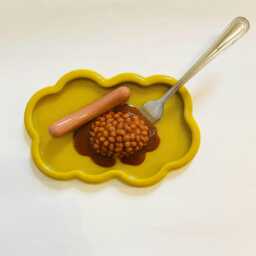 Frank & Beans W/Fork Wavy Wall Art/ Dopamine Decor/ Maximalist Fake Food/ Food Pop Sculpture/ Funky Gift Idea - thumbnail 4