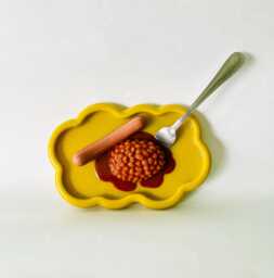 Frank & Beans W/Fork Wavy Wall Art/ Dopamine Decor/ Maximalist Fake Food/ Food Pop Sculpture/ Funky Gift Idea