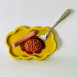 Frank & Beans W/Fork Wavy Wall Art/ Dopamine Decor/ Maximalist Fake Food/ Food Pop Sculpture/ Funky Gift Idea - thumbnail 2