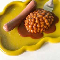 Frank & Beans W/Fork Wavy Wall Art/ Dopamine Decor/ Maximalist Fake Food/ Food Pop Sculpture/ Funky Gift Idea - thumbnail 3