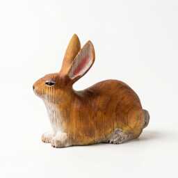 Hand-Carved Wood Rabbit Figurine, Hand-Painted Woodland Bunny Sculpture, Rustic Nursery Decor - thumbnail 3