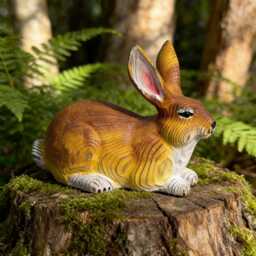 Hand-Carved Wood Rabbit Figurine, Hand-Painted Woodland Bunny Sculpture, Rustic Nursery Decor