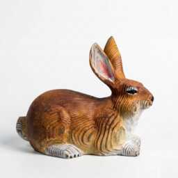 Hand-Carved Wood Rabbit Figurine, Hand-Painted Woodland Bunny Sculpture, Rustic Nursery Decor - thumbnail 2