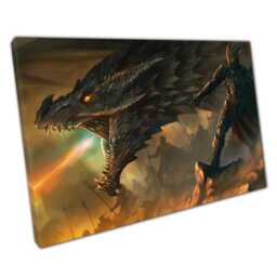 Epic Fantasy Dragon Battle Canvas Fire-Breathing Creature Vs Army Wall Art For Home & Office Decor - thumbnail 1