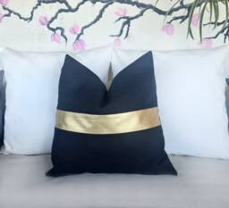 Gold Faux Leather Color Block Pillow Cover Modern Linen Cushion