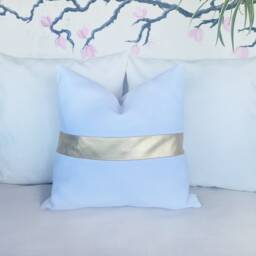 Gold Faux Leather Color Block Pillow Cover Modern Linen Cushion - thumbnail 2